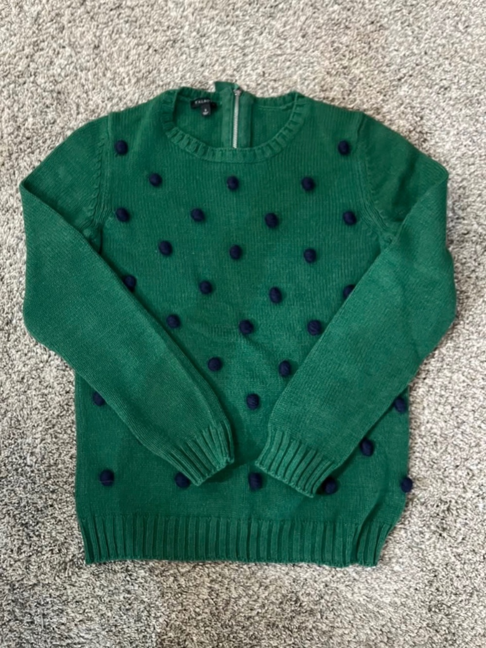 SIZE M TALBOTS DARK GREEN WITH NAVY BLUE DOTS MEDIUM-WEIGHT PULLOVER SWEATER